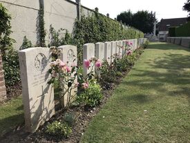 Alignement des sépultures. Vue depuis l'arrière du cimetière.